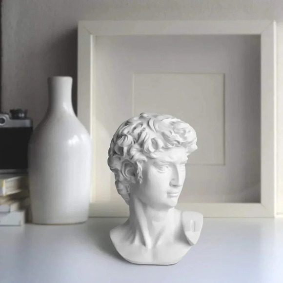 Home Decor White Classic Greek Roman Bust Resin David Statue Head Sculptures  6" - Picture 2 of 6
